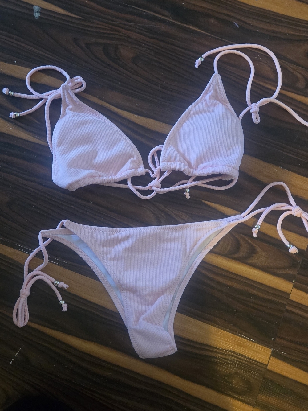 Light Pink Ribbed String Bikini Set